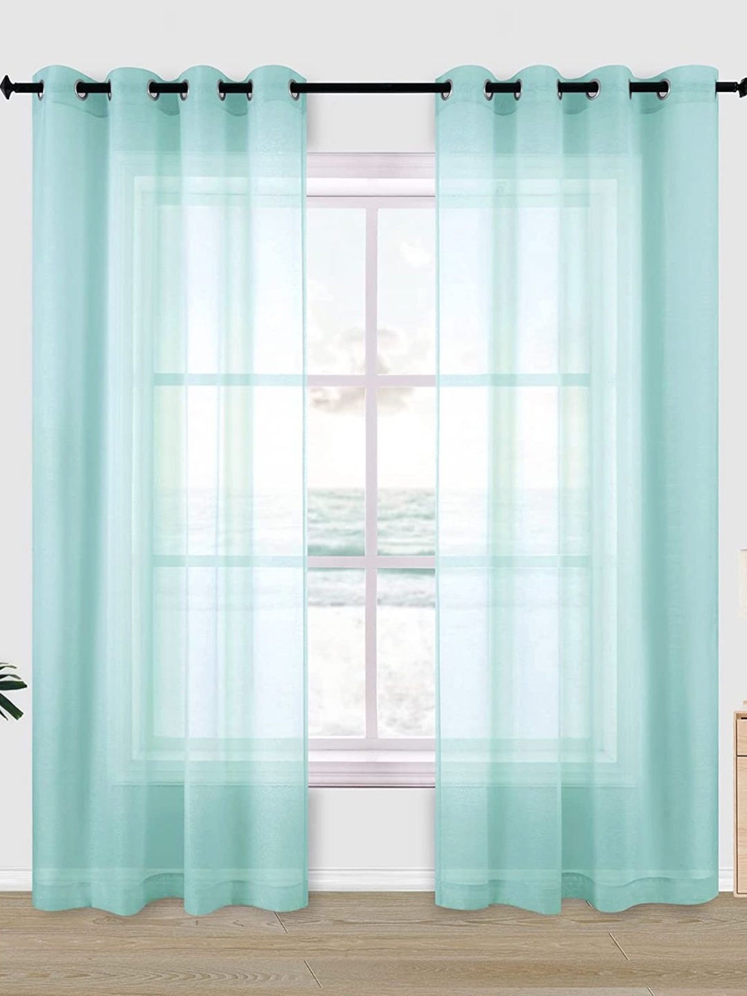 

URBAN SPACE Blue Linen Sheer Door Curtain