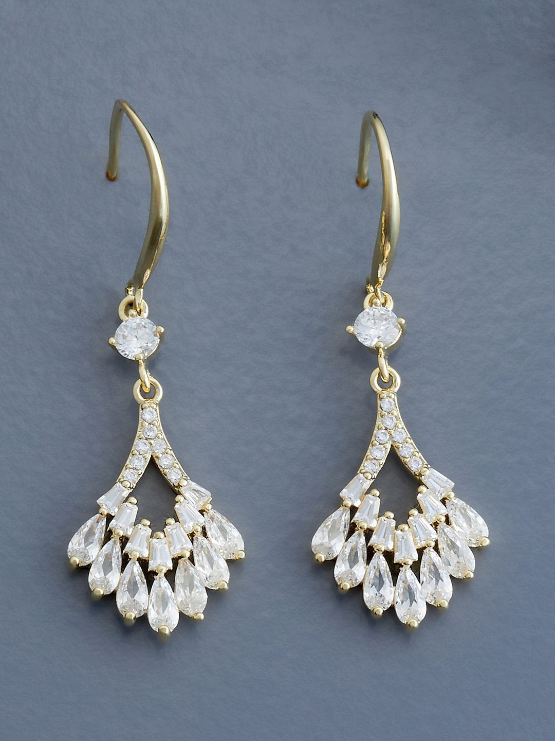 

Kushal's Fashion Jewellery Gold-Plated Cubic Zirconia Studded Leaf Shaped Drop Earrings, White