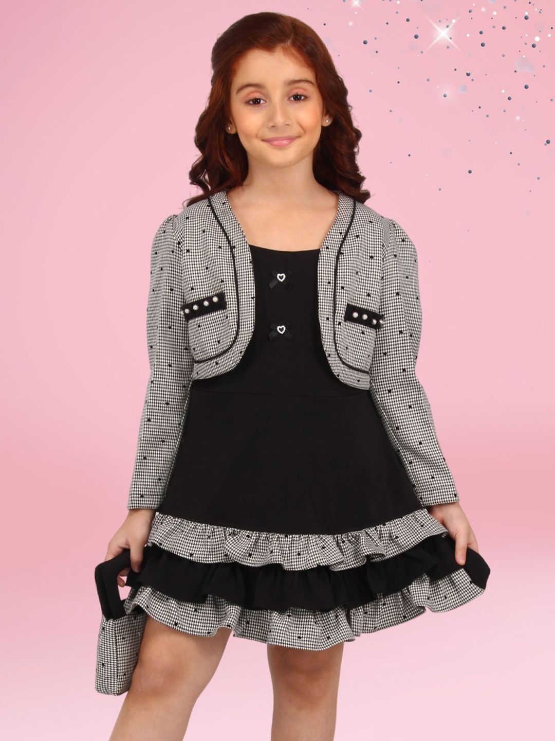 

CUTECUMBER Girls Checked Applique Sheath Above Knee Dress, Black