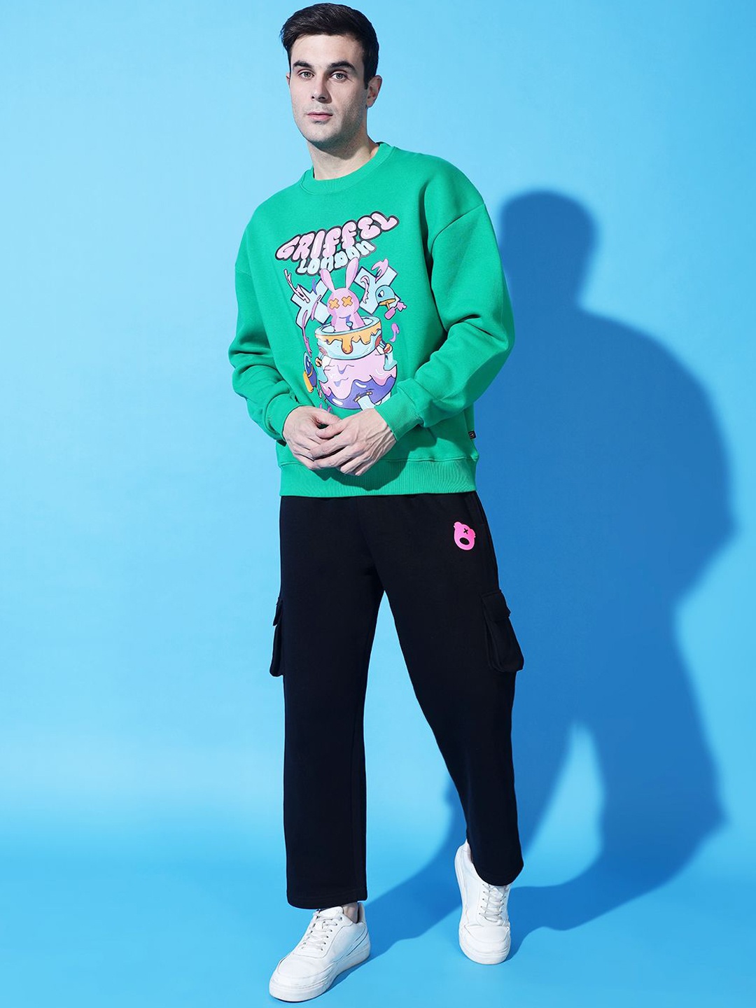 

GRIFFEL Men Printed Oversized Tracksuits, Green