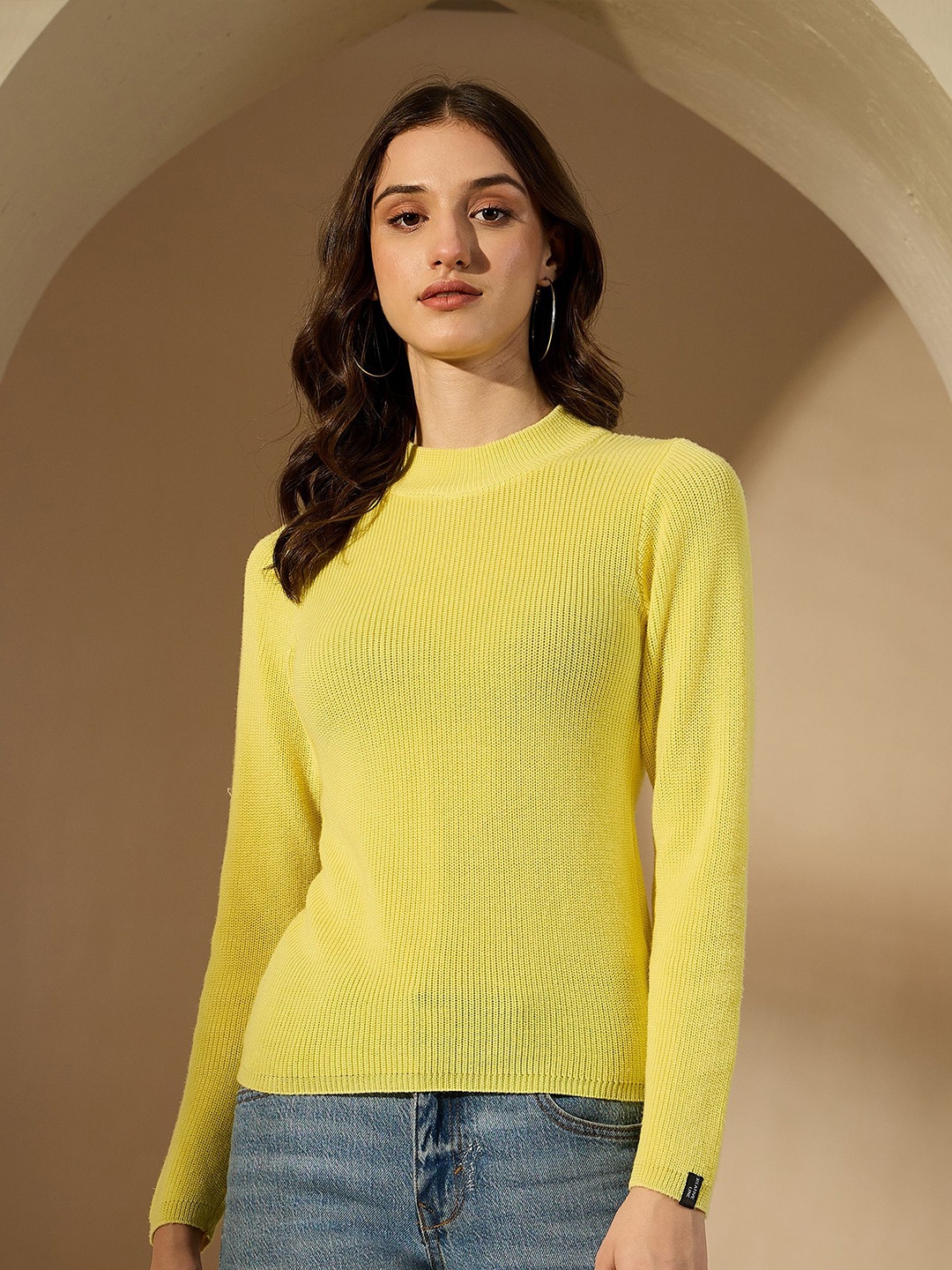 

CREATIVE LINE Women Self Design Woollen Top, Yellow