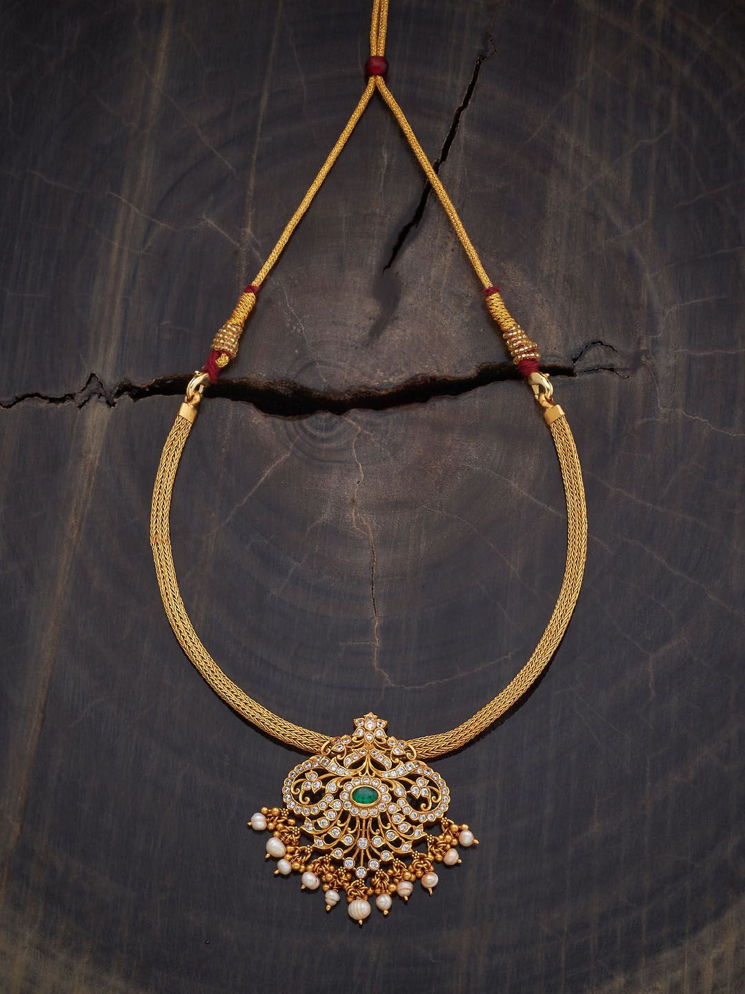 

Kushal's Fashion Jewellery 92.5 Pure Silver Gold-Plated CZ Studded Temple Necklace