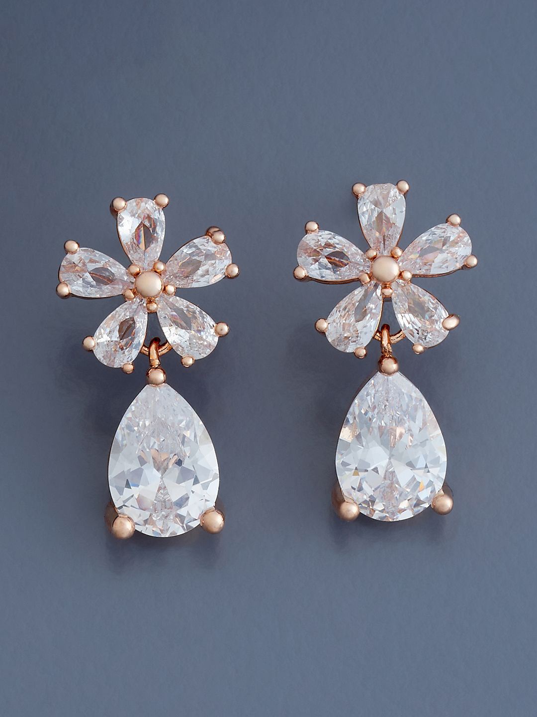 

Kushal's Fashion Jewellery Rose Gold Plated Teardrop Shaped Drop Earrings, White