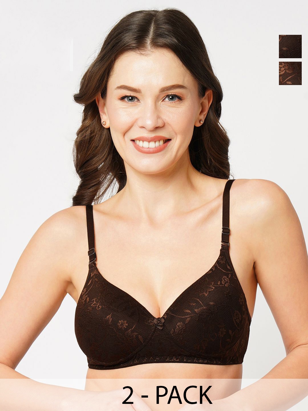 

Libertina Pack Of 2 Cotton Full Coverage Non Padded Bra, Brown