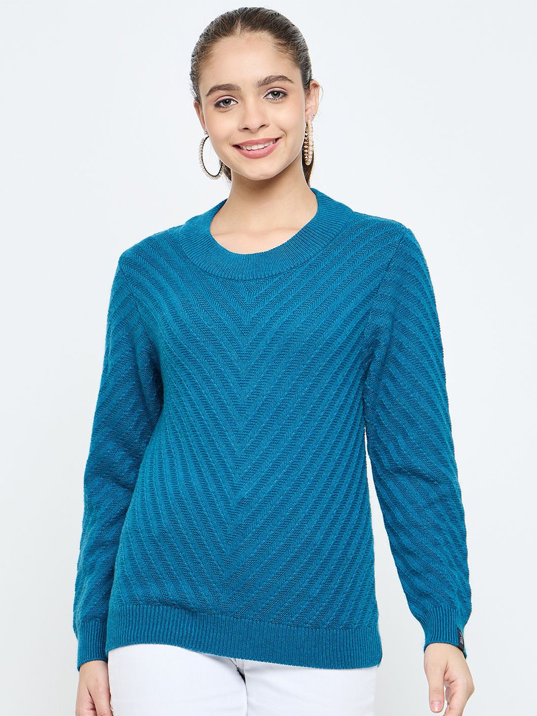 

CREATIVE LINE Women Woollen Self Desgin Knitted Top, Teal