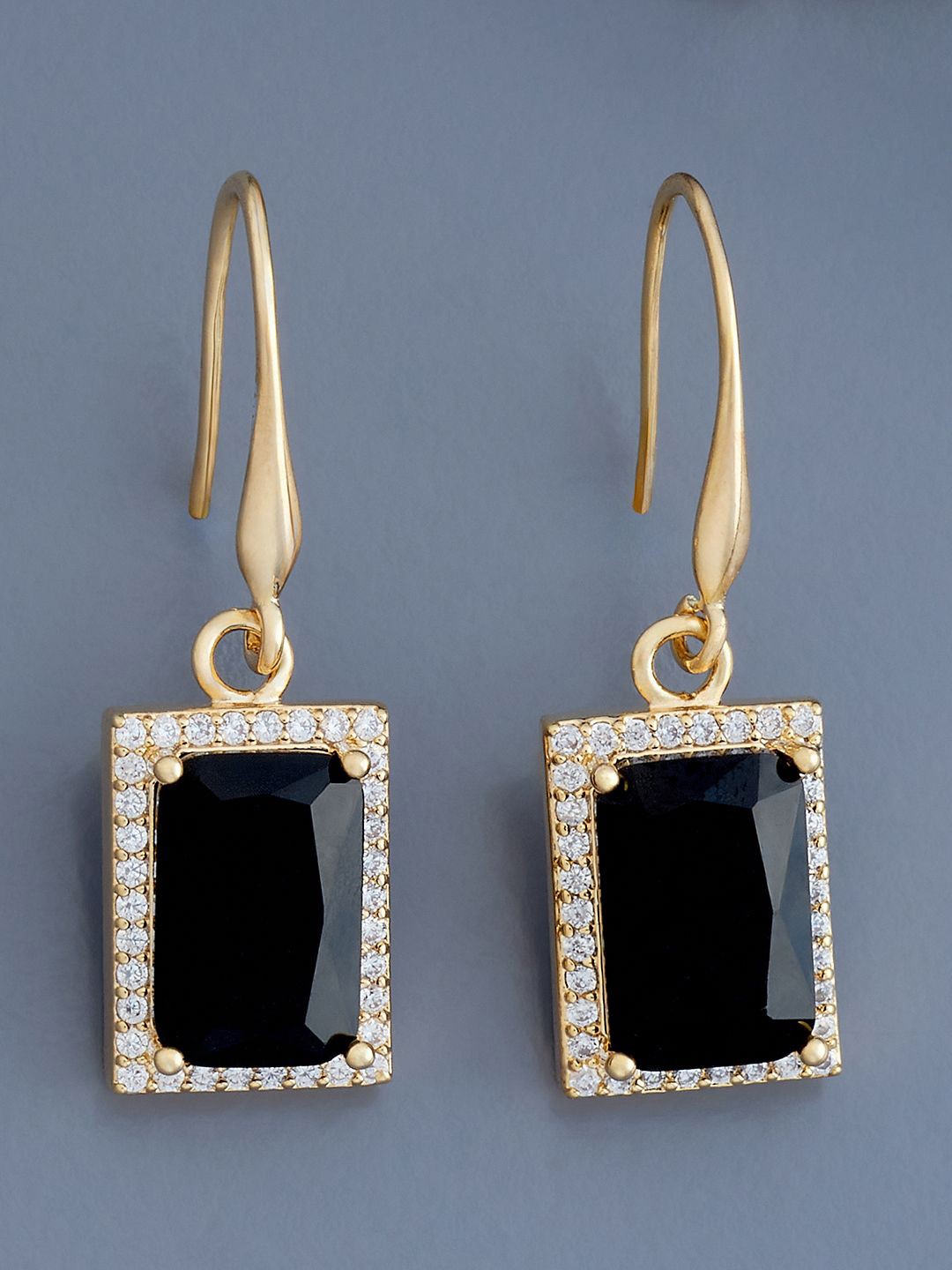 

Kushal's Fashion Jewellery Gold Plated Cubic Zirconia Studded Square Drop Earrings