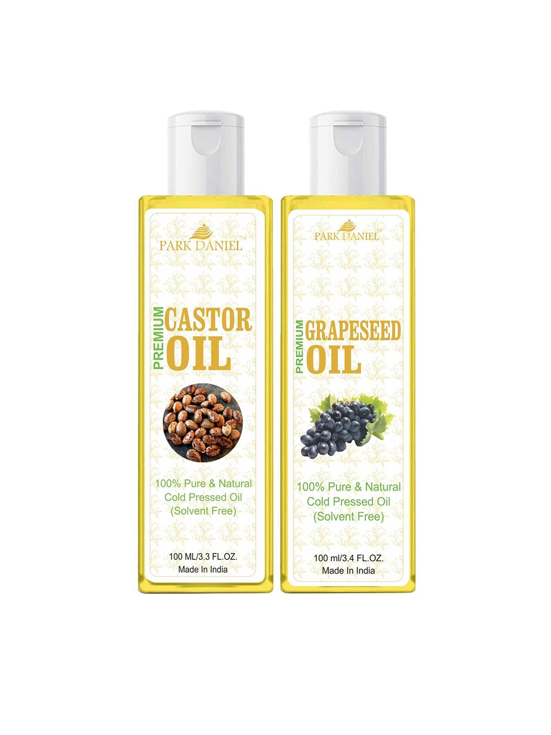 

Park Daniel Set Of 2 100% Pure & Natural Grapeseed & Castor Oil - 100 ml Each, Transparent