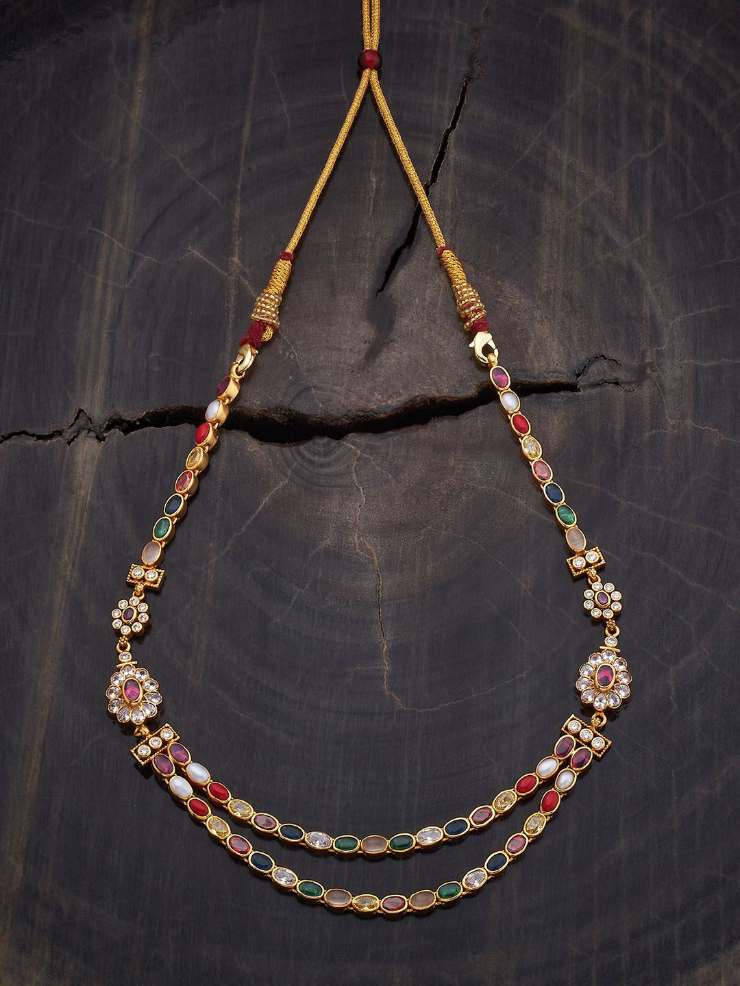 

Kushal's Fashion Jewellery 92.5 Pure Silver Gold-Plated Stone Studded Layered Necklace