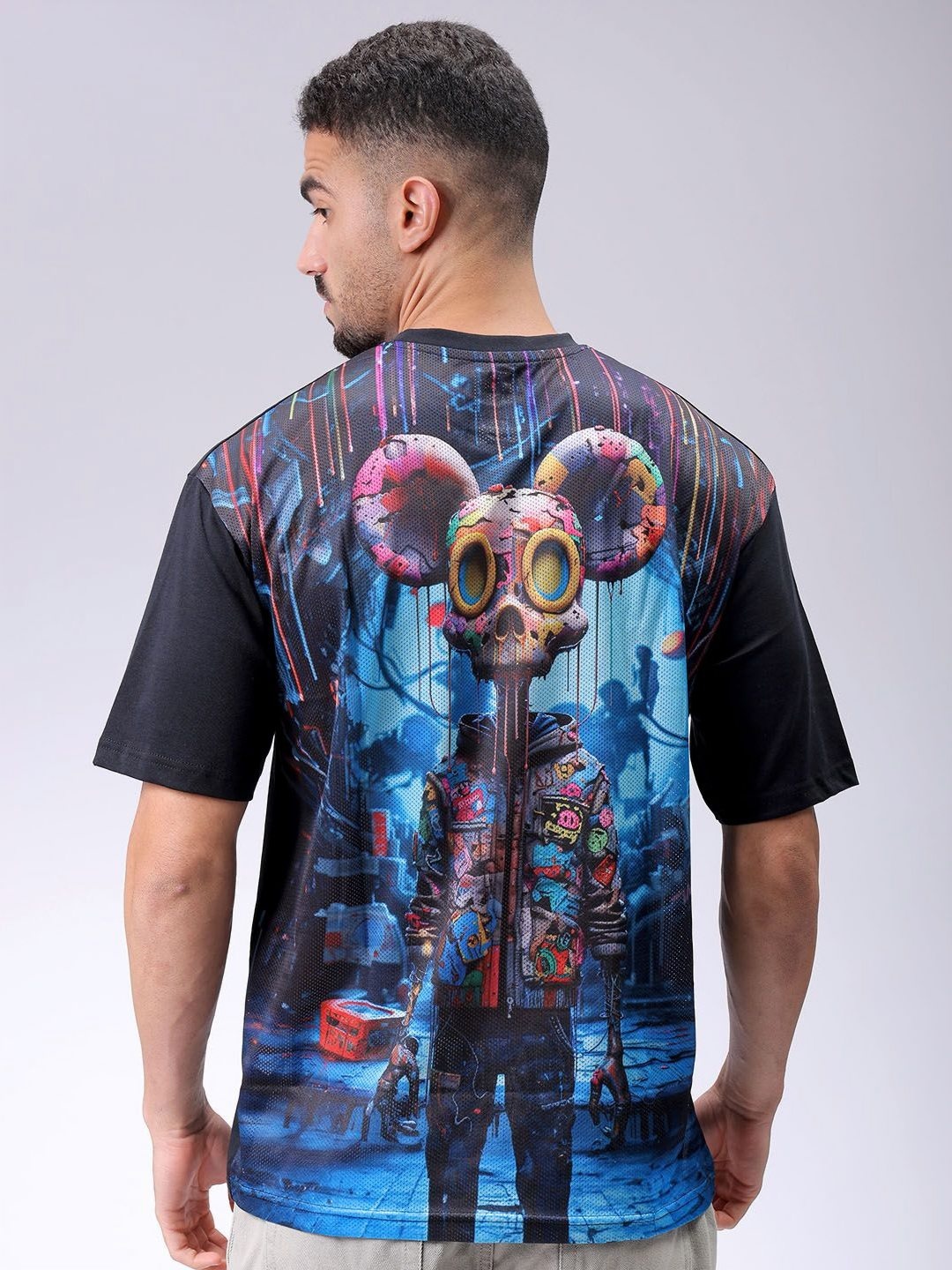 

The Indian Garage Co Men Graphic Printed Round Neck Cotton Oversized T-shirt, Black