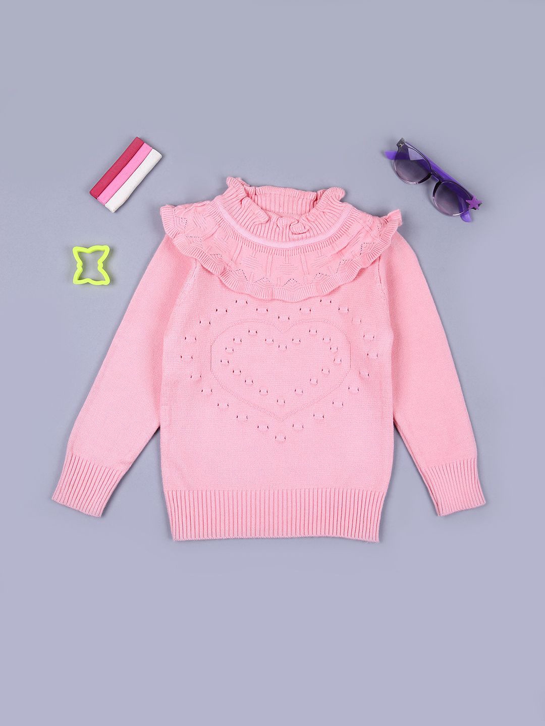 

V-Mart Girls Open Knit Self Design Cotton Pullover, Pink