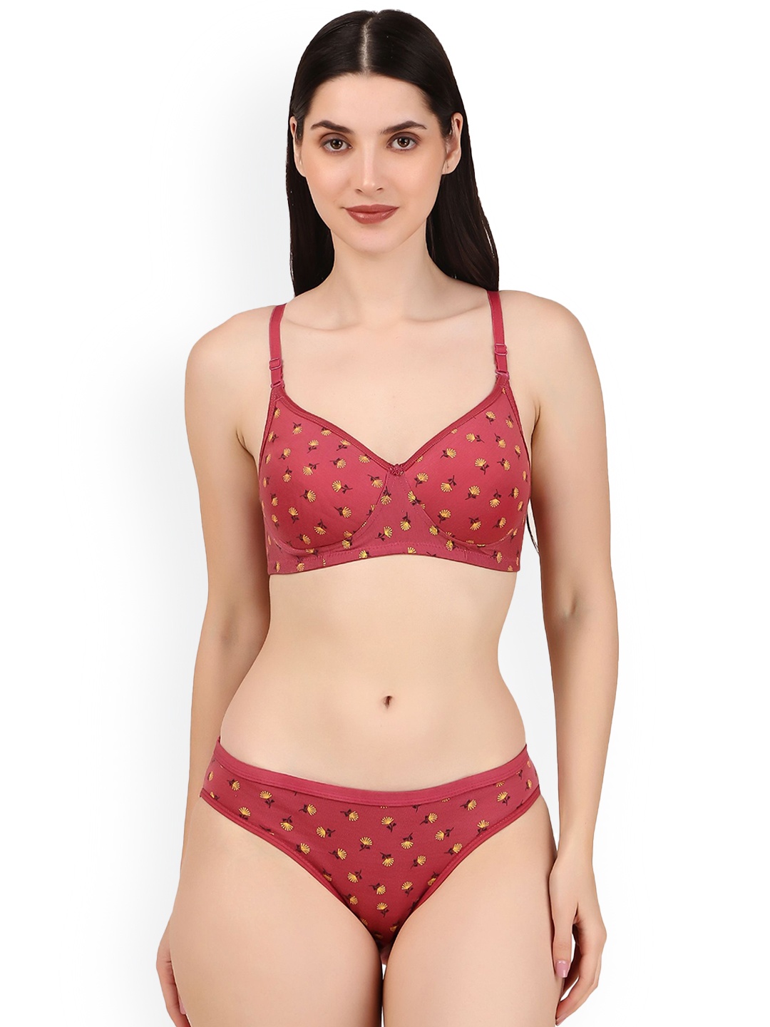 

Piylu Printed Lightly-Padded Lingerie Set, Pink