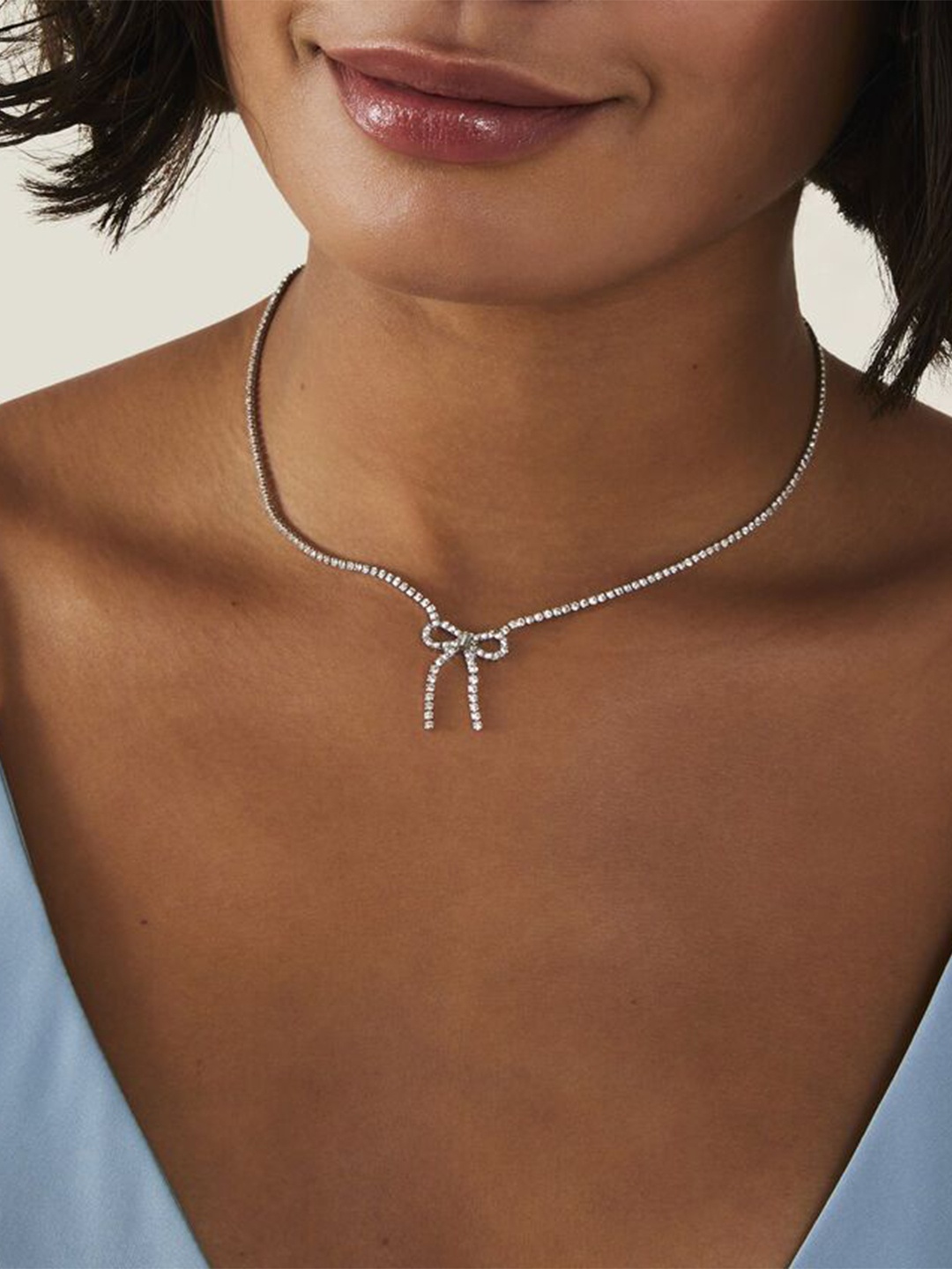 

Accessorize London Crystals Studded Diamante Bow Necklace, Silver