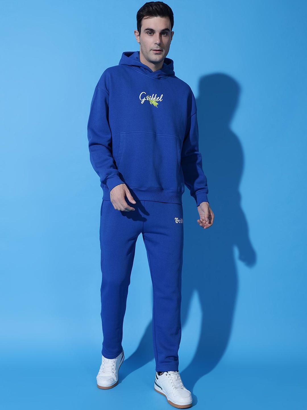 

GRIFFEL Men Printed Hooded Tracksuits, Blue