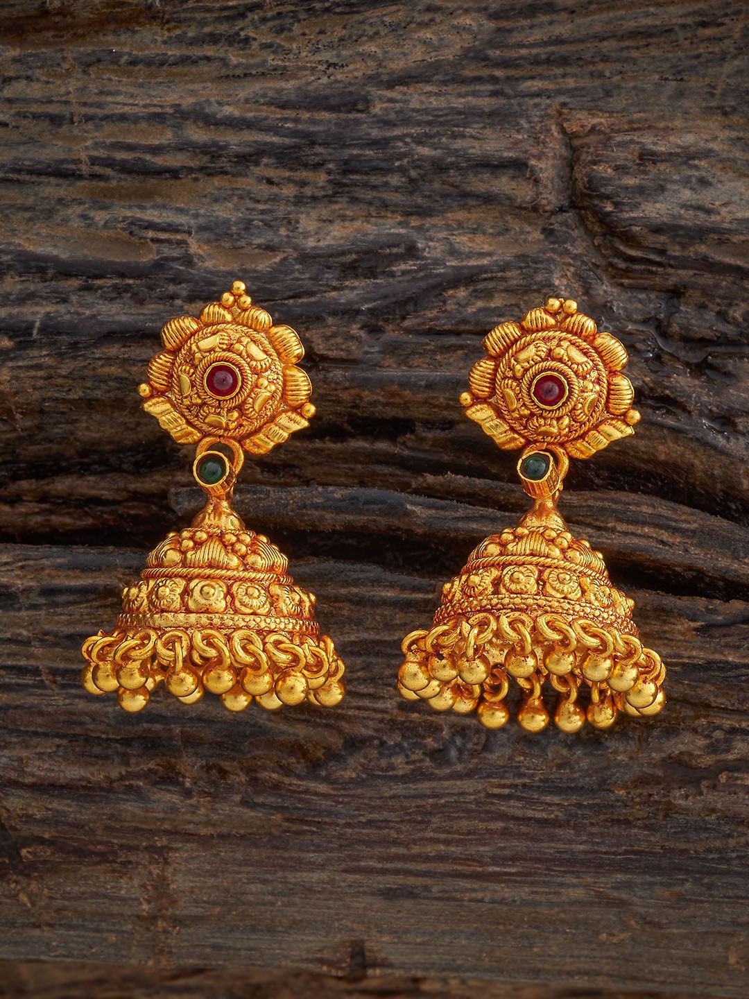 

Kushal's Fashion Jewellery 92.5 Pure Silver Gold Plated Dome Shaped Temple Jhumkas