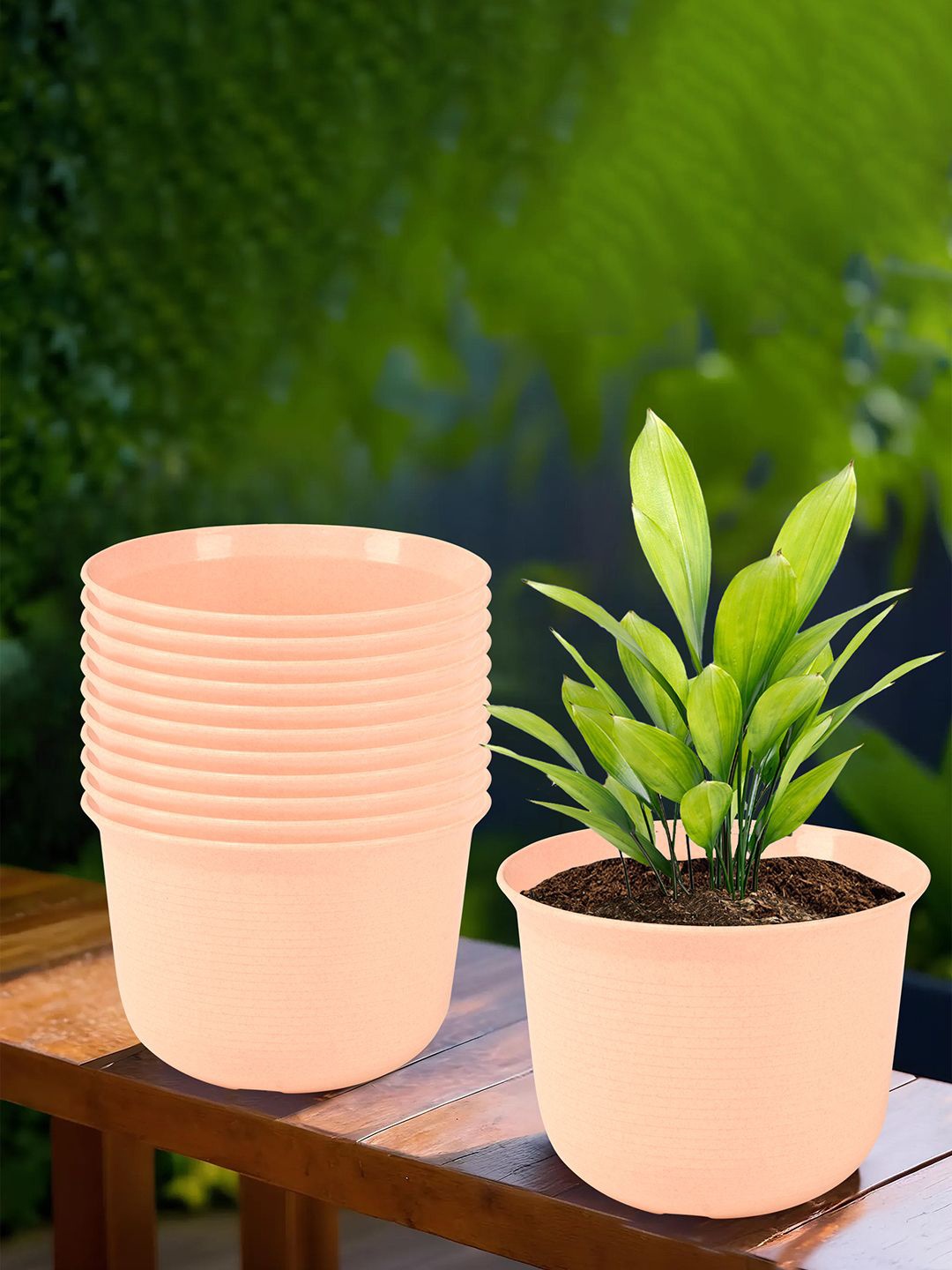 

Kuber Industries Peach-Coloured 12 Pieces Marble Finish Planters With Tray