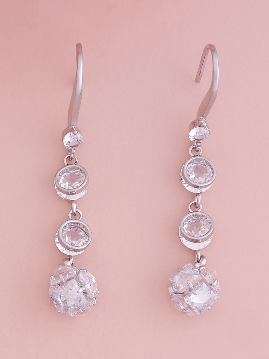 

Kushal's Fashion Jewellery Rhodium-Plated Geometric Cubic Zirconia Drop Earrings, White