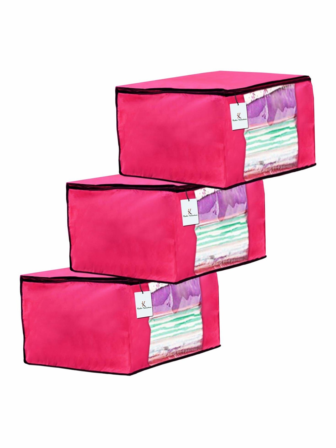 

Kuber Industries Pink of 3 Pieces Saree Organisers