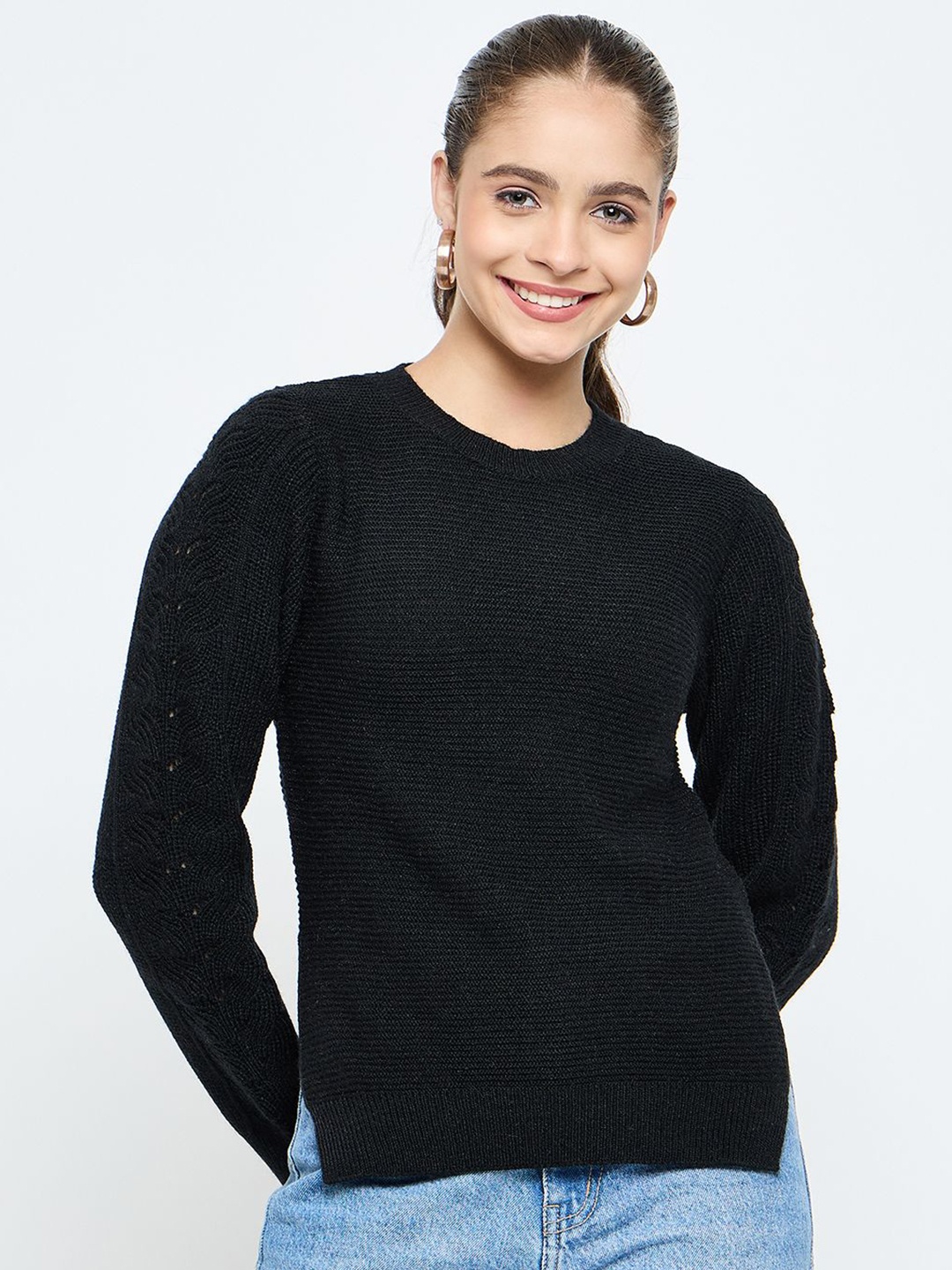 

CREATIVE LINE Women Woollen Top, Black