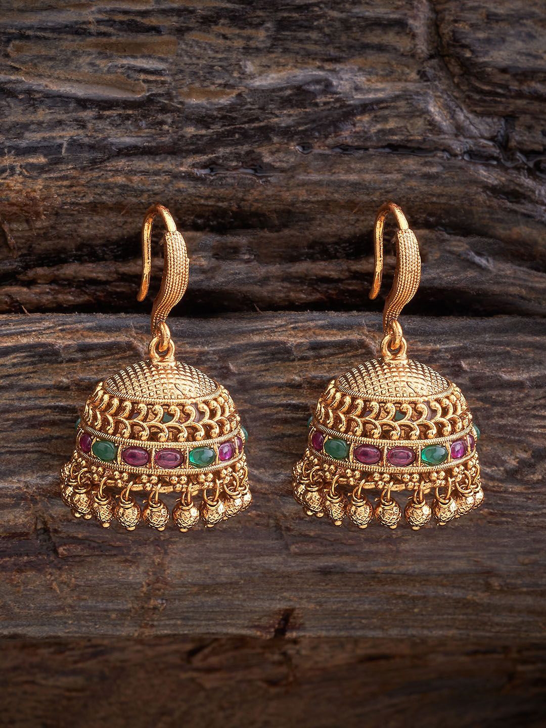 

Kushal's Fashion Jewellery Gold-Plated Dome Shaped Stone Stud Drop Earrings, Red