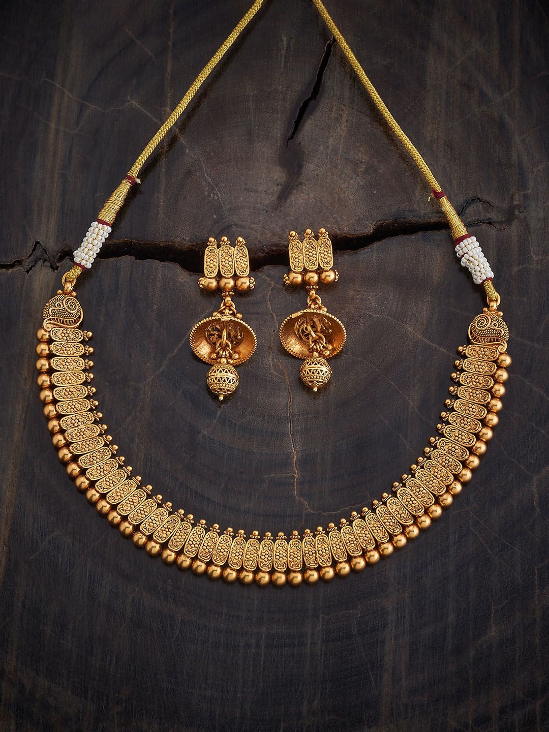 

Kushal's Fashion Jewellery Gold-Plated Antique Necklace & Earrings