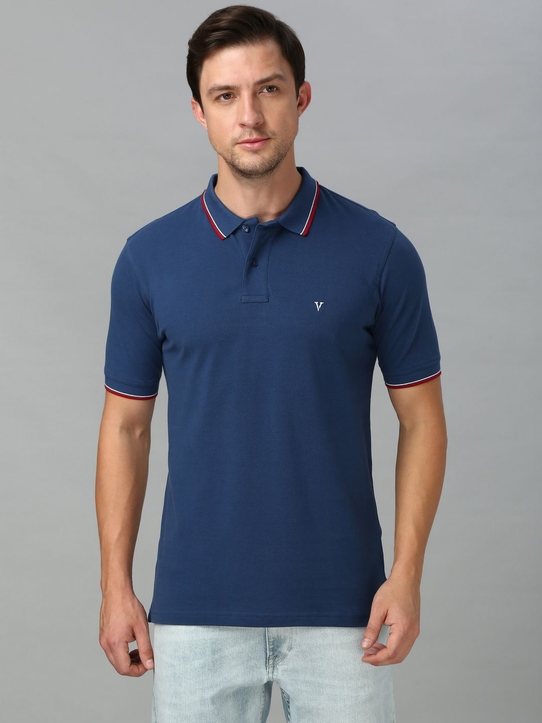 

Van Heusen Men Solid Polo Collar Pure Cotton T-shirt, Blue