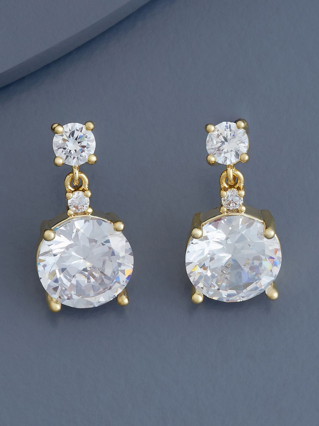 

Kushal's Fashion Jewellery Gold-Plated Geometric Cubic Zirconia Drop Earrings