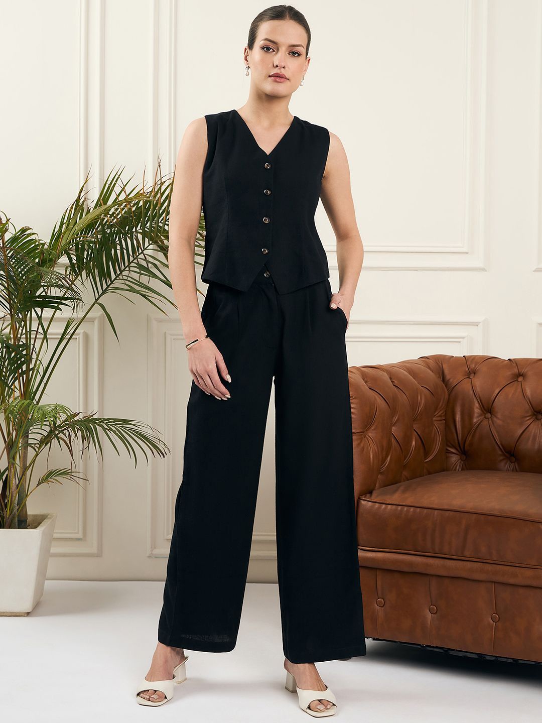 

Noi Pure Cotton Waistcoat With Trouser, Black