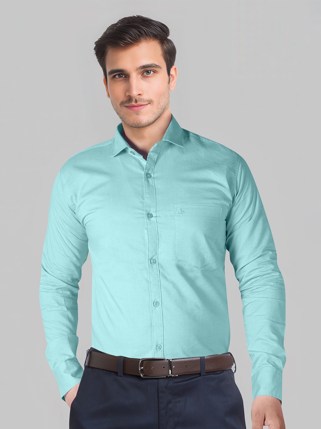 

Jb Just BLACK Men Classic Spread Collar Solid Cotton Formal Shirt, Sea green