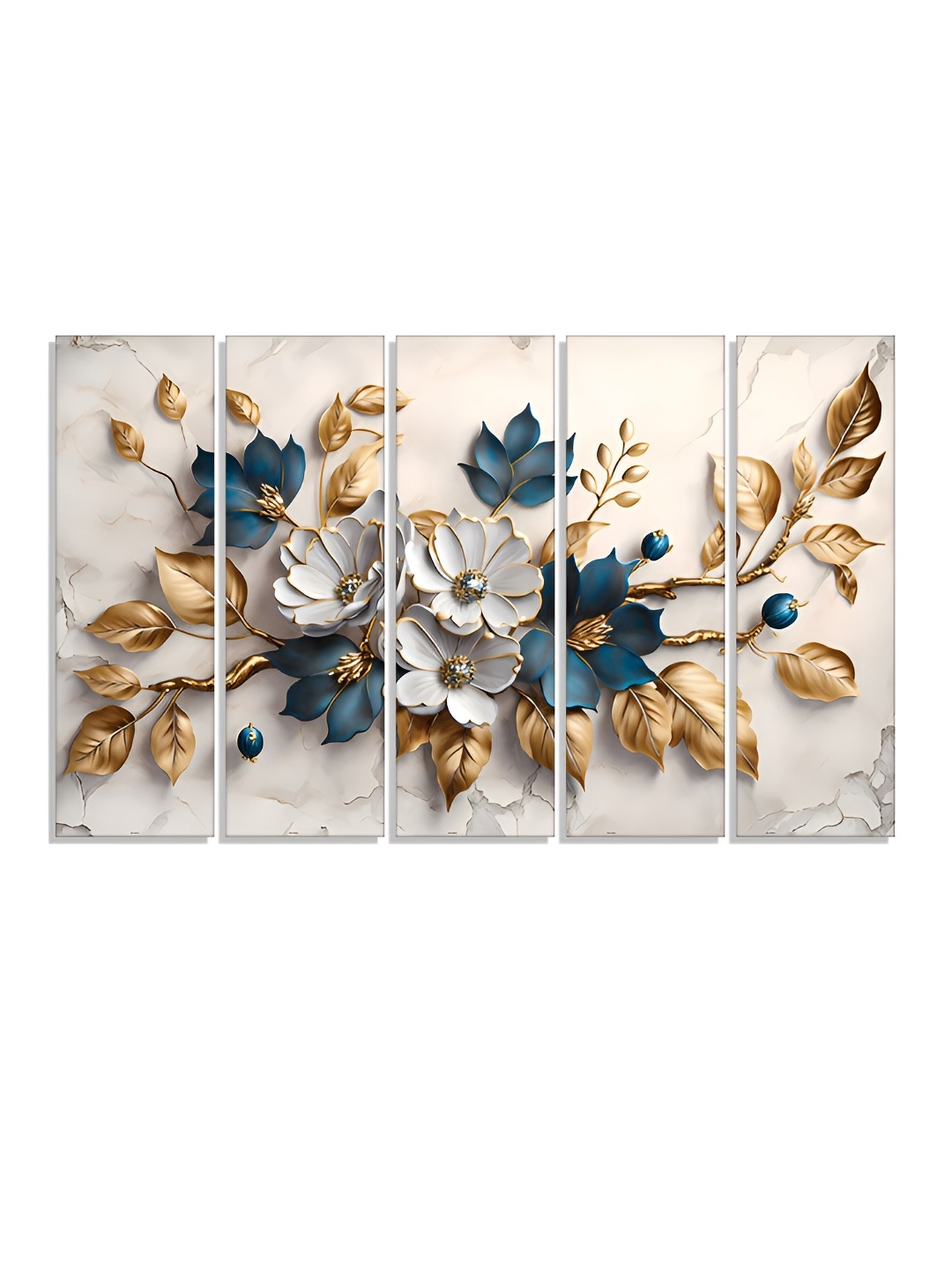 

RANDOM Vinyl Cream-Coloured & Gold-Toned 5 Piece Floral Canvas Wall Paintings