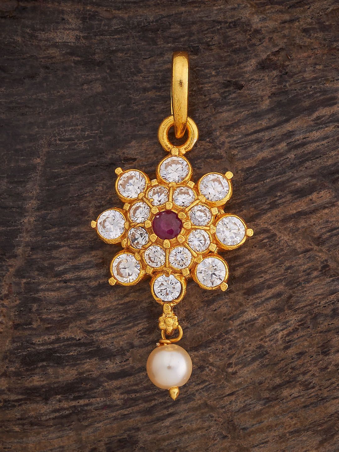 

Kushal's Fashion Jewellery 92.5 Pure Silver Gold-Plated CZ Studded Floral Temple Pendant