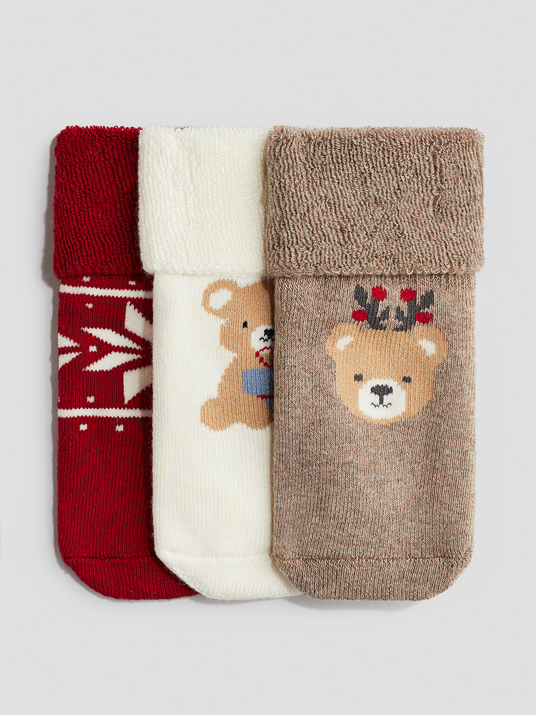 

H&M Kids Pack Of 3 Patterned Terry Socks, Brown