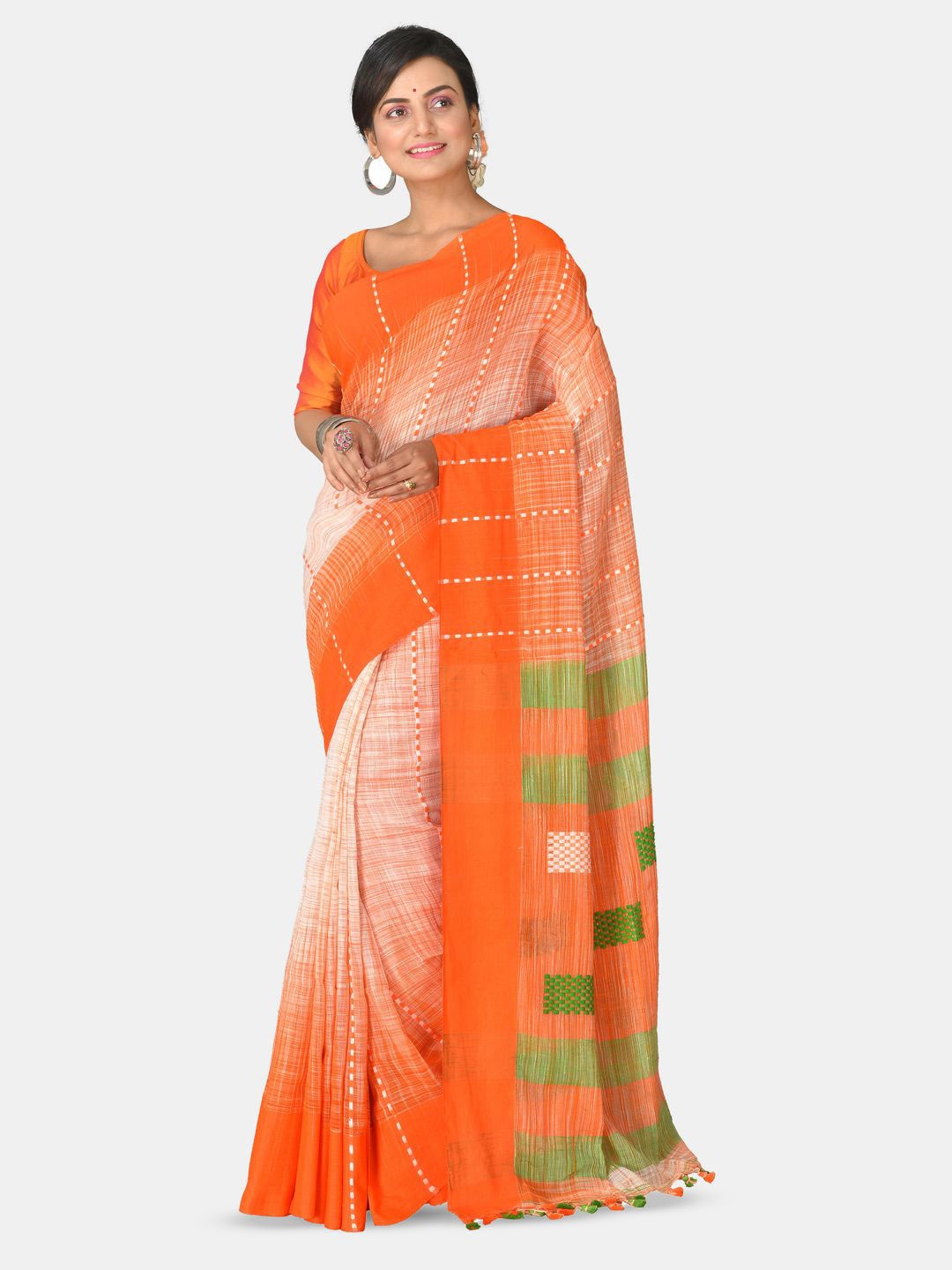 

Crochetin Woven Design Pure Cotton Ready to Wear Saree, Orange