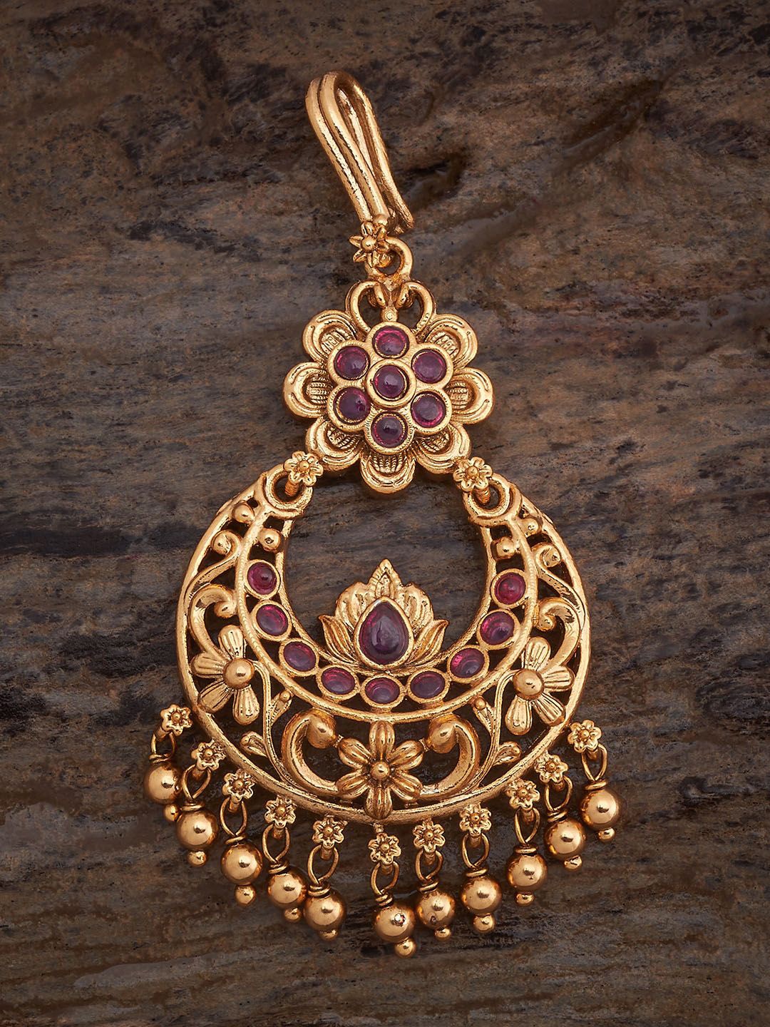 

Kushal's Fashion Jewellery Gold-Plated Ruby Stones Studded Antique Maang Tikka