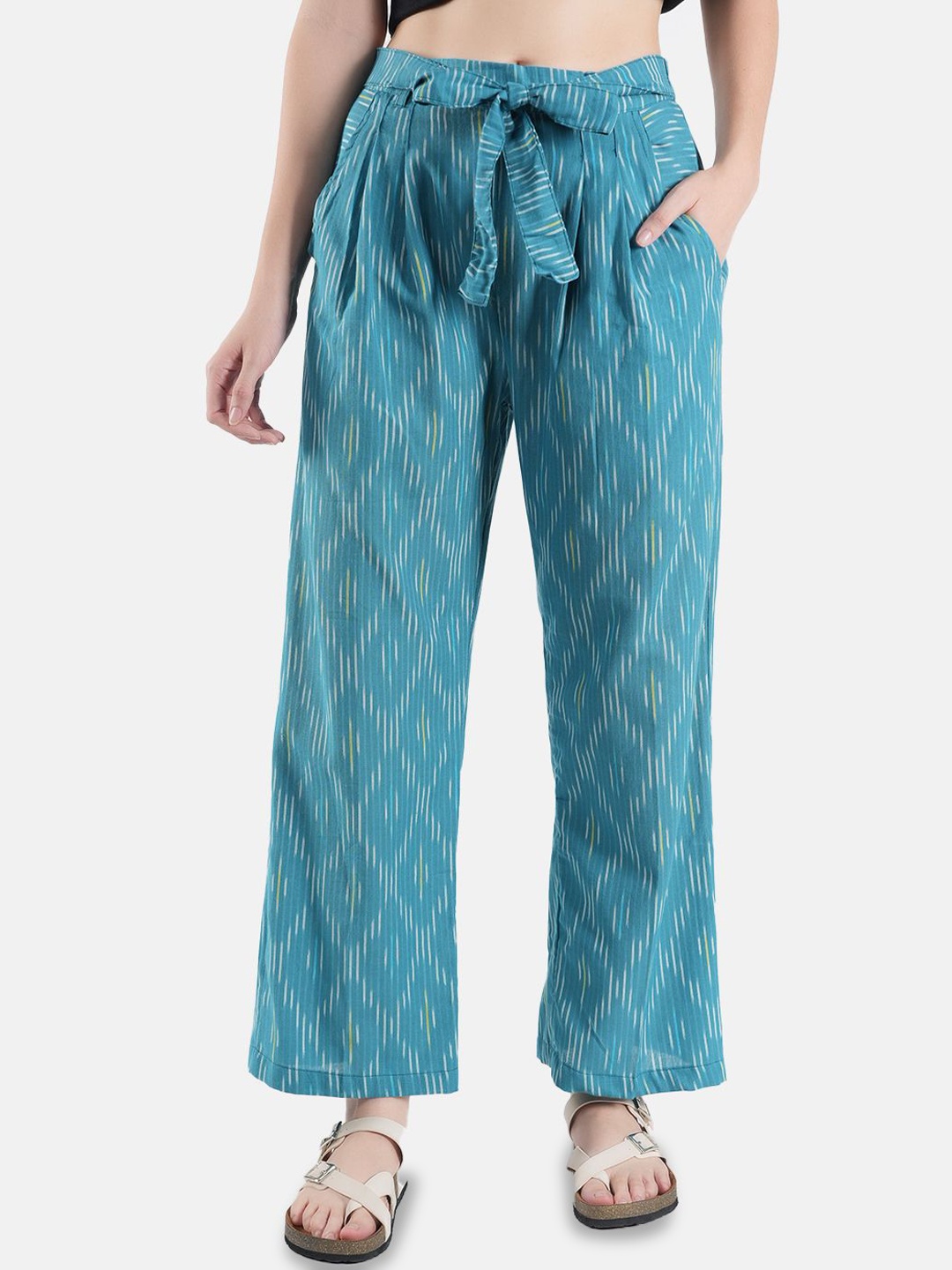 

Jandir Fashion Women Ethnic Motifs Printed Cotton Trousers, Turquoise blue