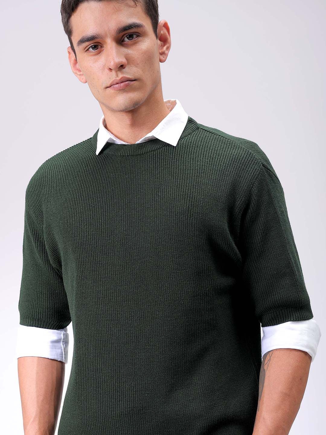 

The Indian Garage Co Men Round Neck Long Sleeves Pullover Sweaters, Green