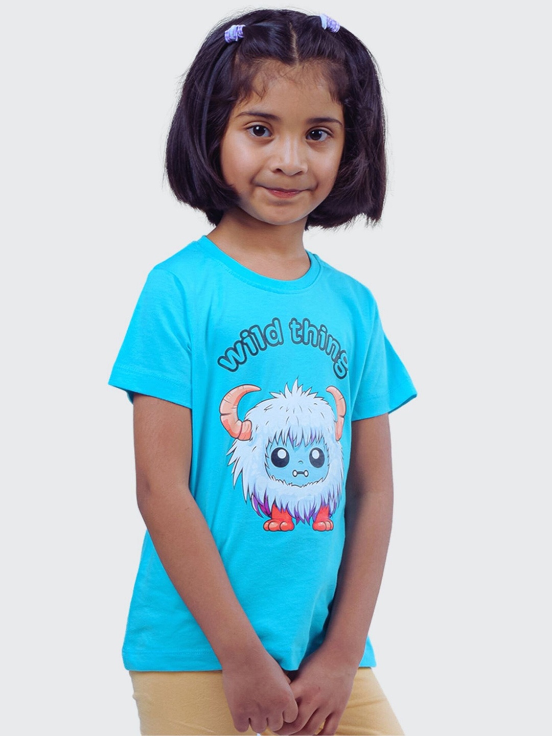 

allorio kids Girls Printed Pure Cotton Applique T-shirt, Blue