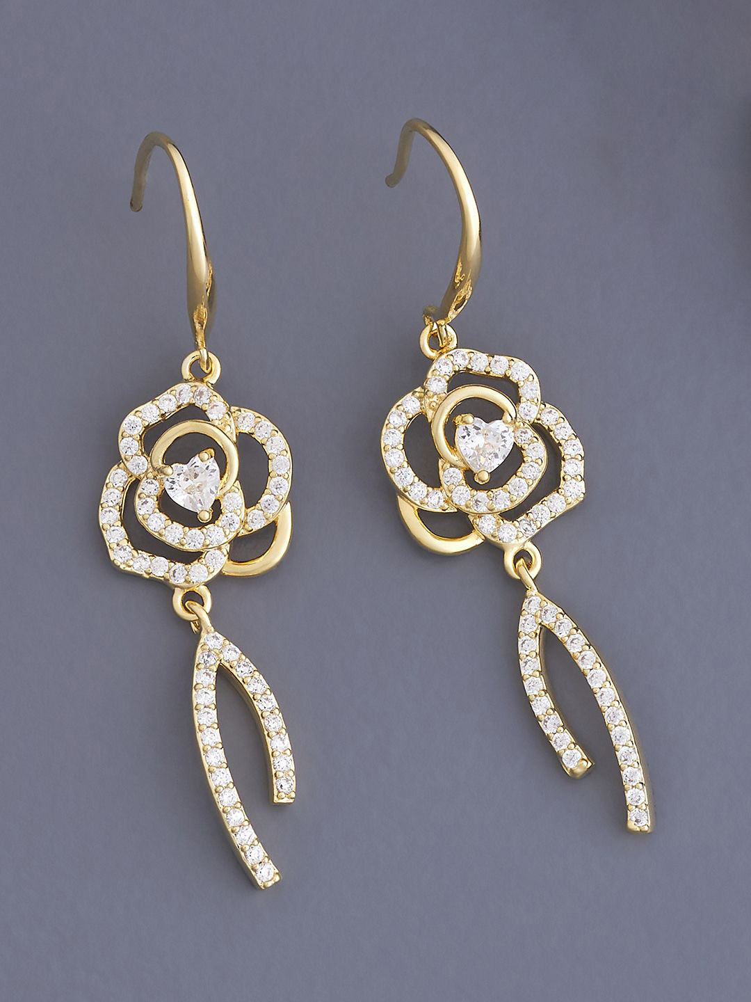 

Kushal's Fashion Jewellery Gold-Plated Cubic Zirconia Quirky Drop Earrings, White