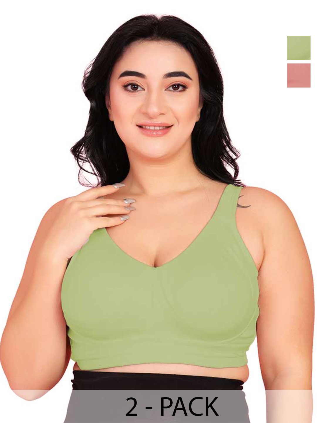 

Da Intimo Pack Of 3 Plus Size Full Coverage Cotton Everyday Bra, Olive