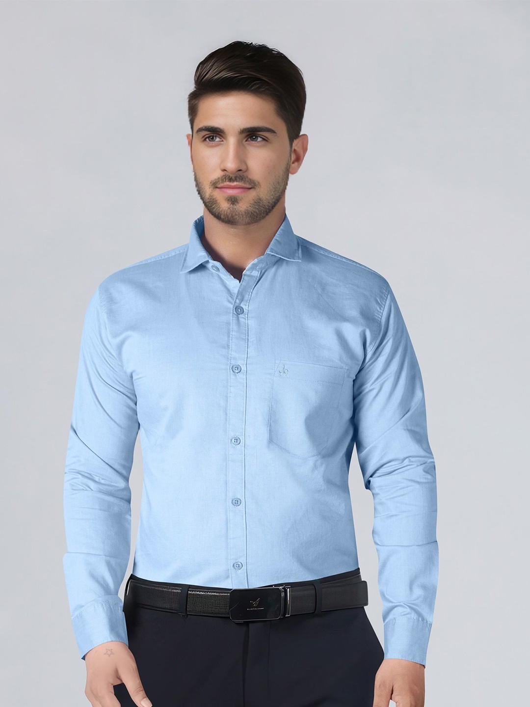 

Jb Just BLACK Men Classic Spread Collar Solid Cotton Formal Shirt, Blue
