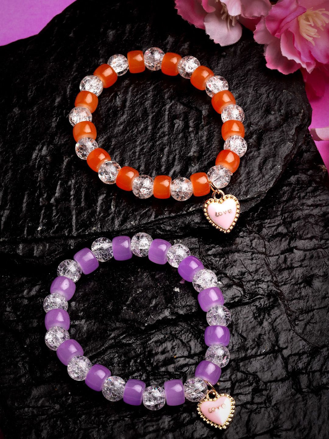 

Stoln Girls Set Of 2 Crystals Beaded Charm Bracelet, Orange