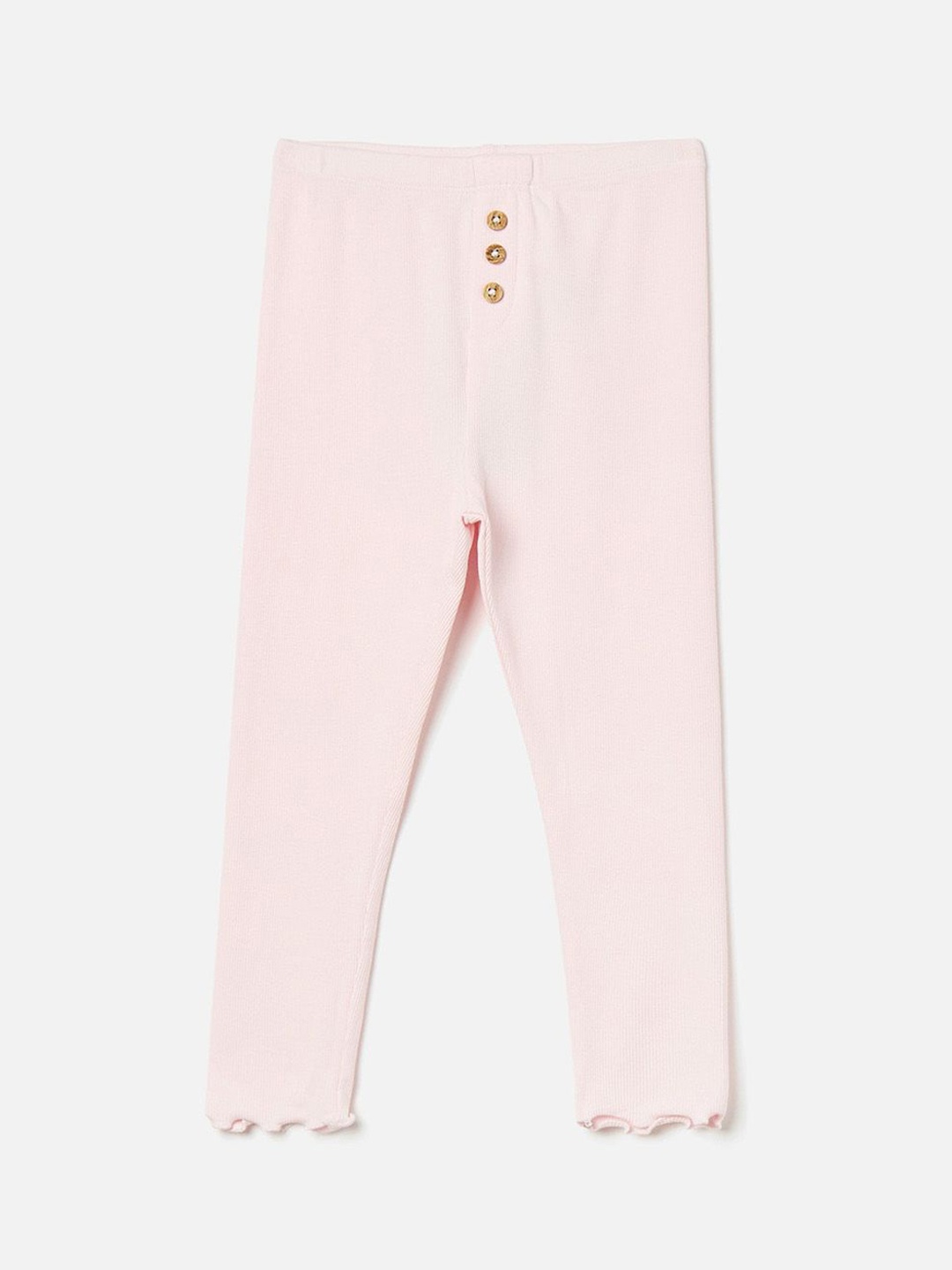 

Juniors by Babyshop Girls Ankle Length Solid Lettuce Hem Cotton Leggings, Pink