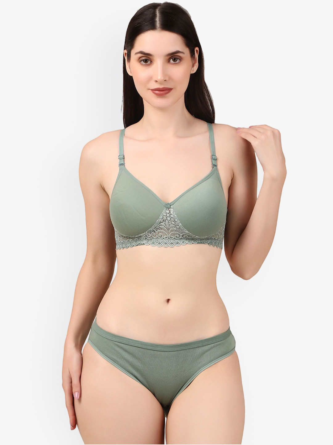 

Piylu Women Lightly Padded Lingerie Set, Green
