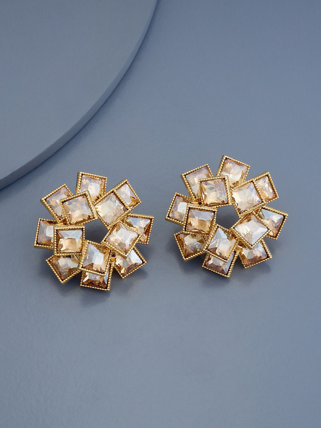 

Kushal's Fashion Jewellery Gold-Plated Floral Cubic Zirconia Studs, Champagne