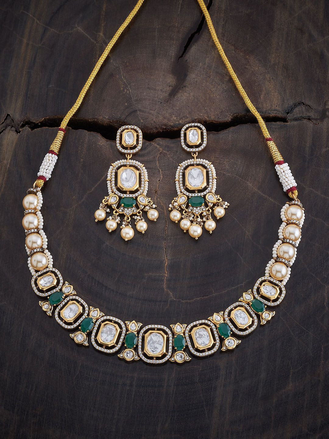 

Kushal's Fashion Jewellery Kundan-Studded Necklace & Earrings, Green