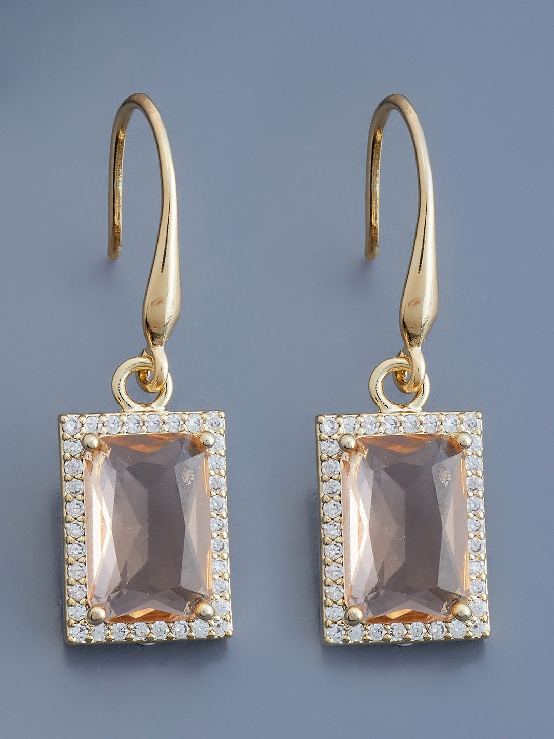 

Kushal's Fashion Jewellery Gold-Plated Cubic Zirconia Stone Studded Square Drop Earrings