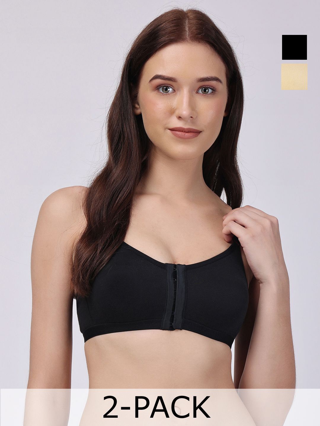 

Floret Pack Of 2 Full Coverage Non Padded Front Open Minimizer Bra, Black