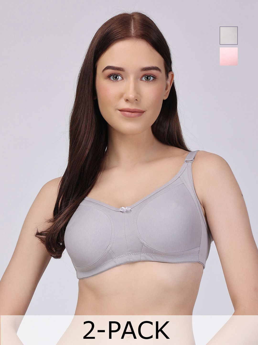 

Floret Pack of 2 Non Padded Non-Wired Cotton Full Coverage Everyday Bra With Moulded Cups, Grey