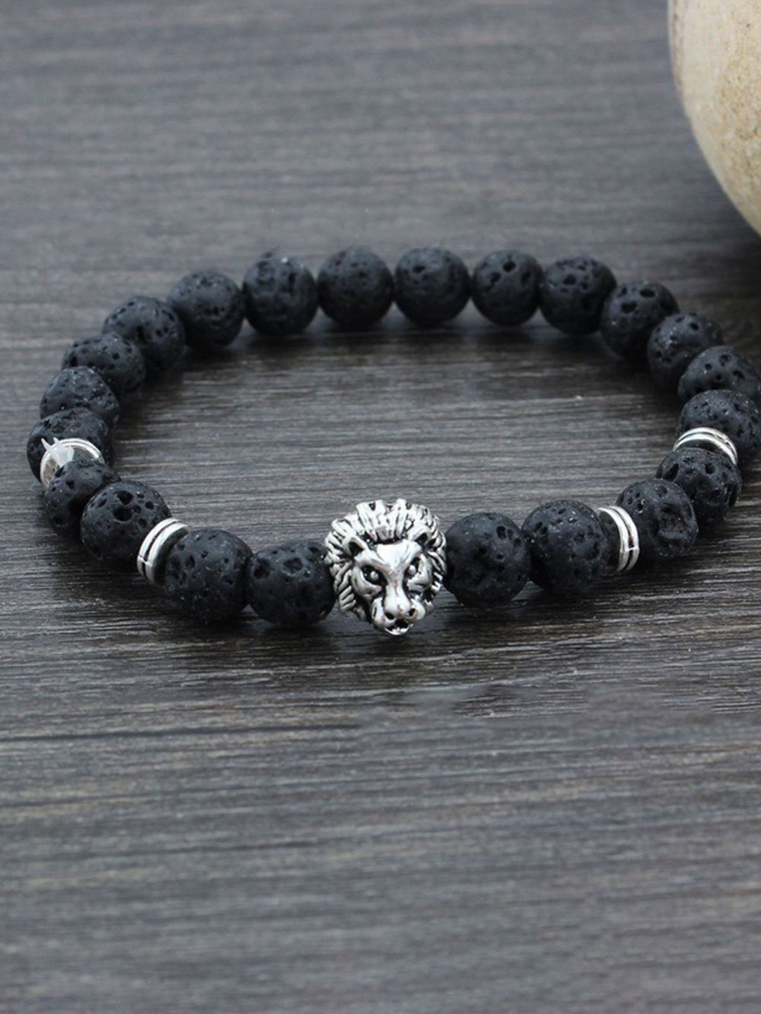 

Jewels Galaxy Men Silver-Plated Beaded Elasticated Bracelet