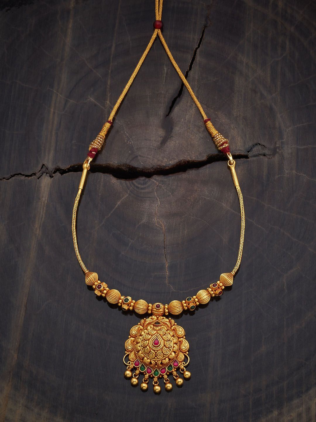 

Kushal's Fashion Jewellery 92.5 Pure Silver Gold-Plated Ruby Temple Minimal Necklace