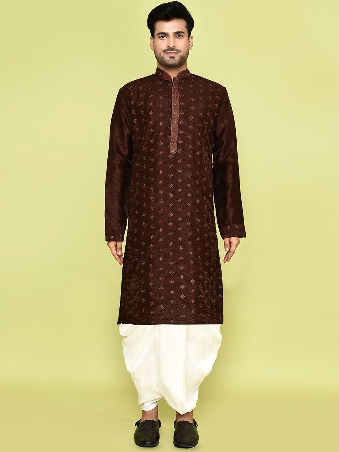 

Arihant Rai Sinha Floral Woven Design Straight Kurta with Dhoti Pant, Brown